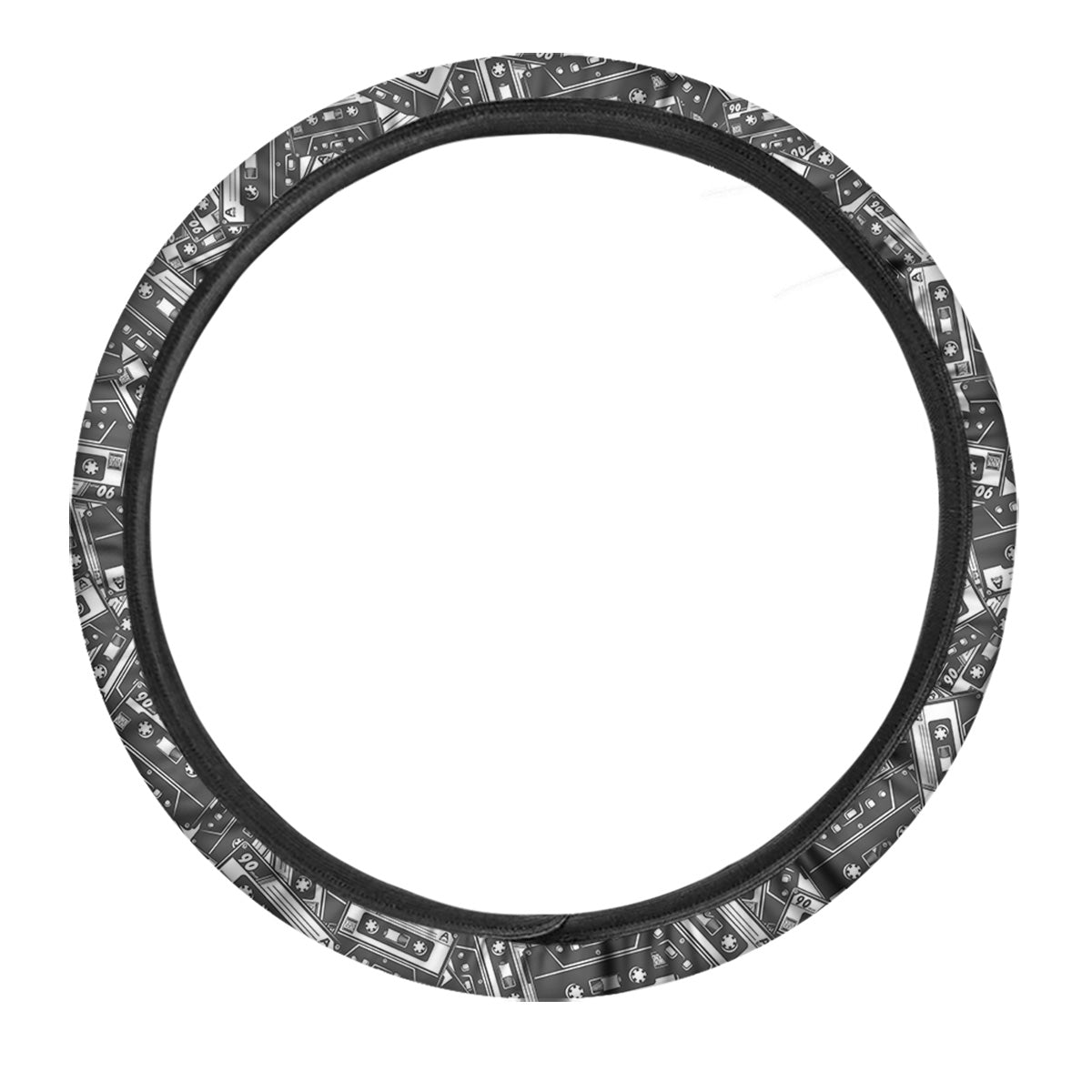 Cassette Tape Monochrome Print Pattern Car Steering Wheel Cover-grizzshop