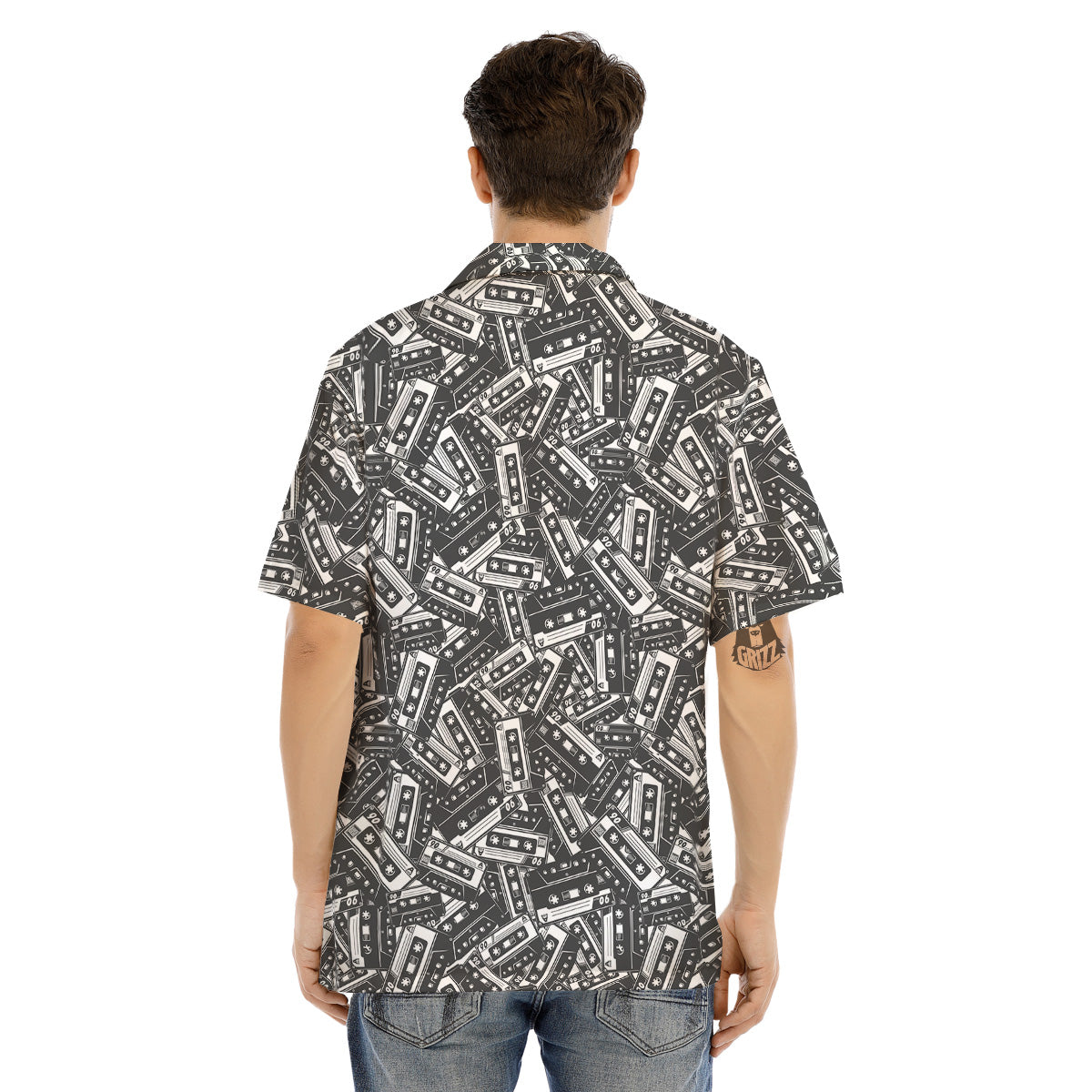 Cassette Tape Monochrome Print Pattern Men's Hawaiian Shirt-grizzshop