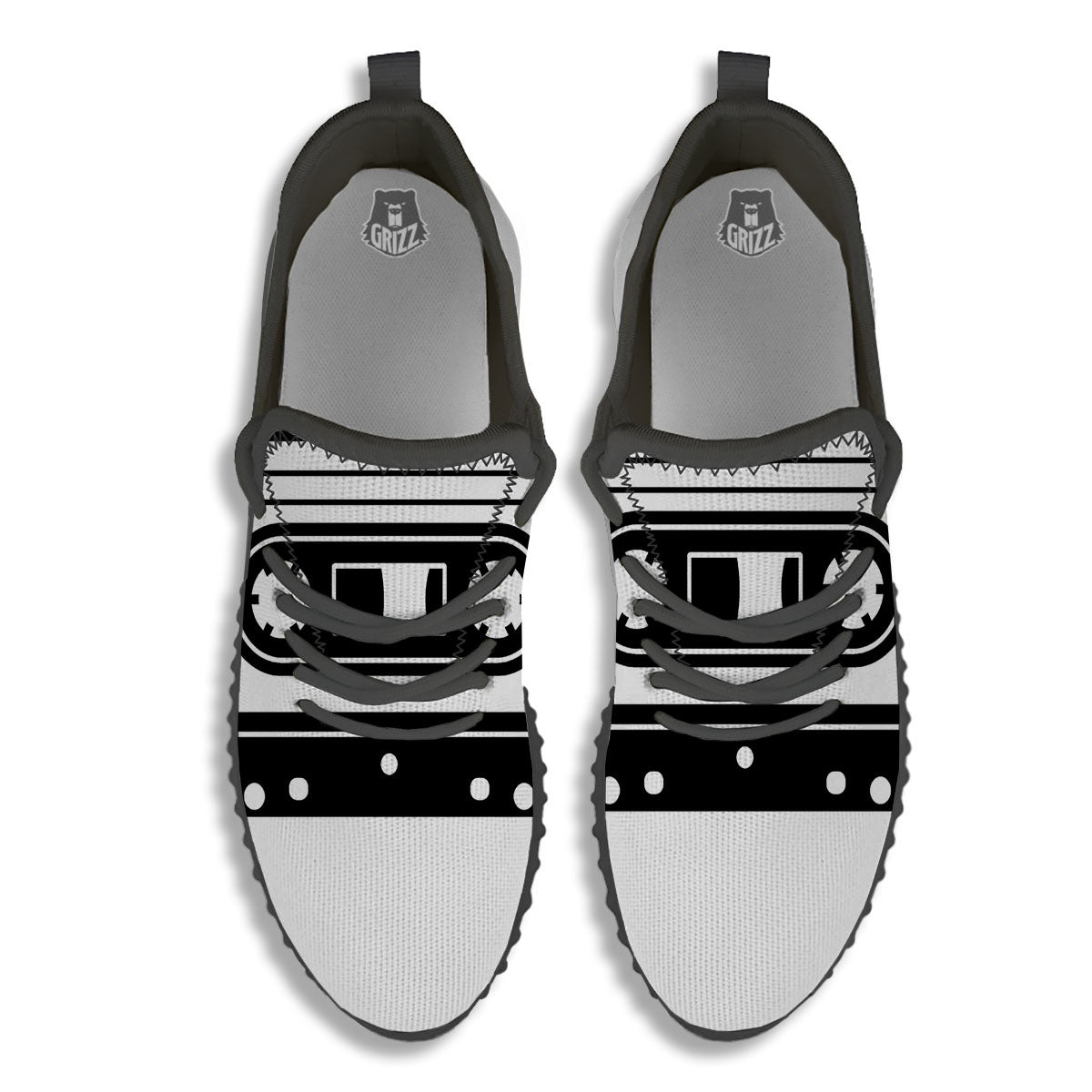 Cassette Tape White And Black Print Black Walking Shoes-grizzshop