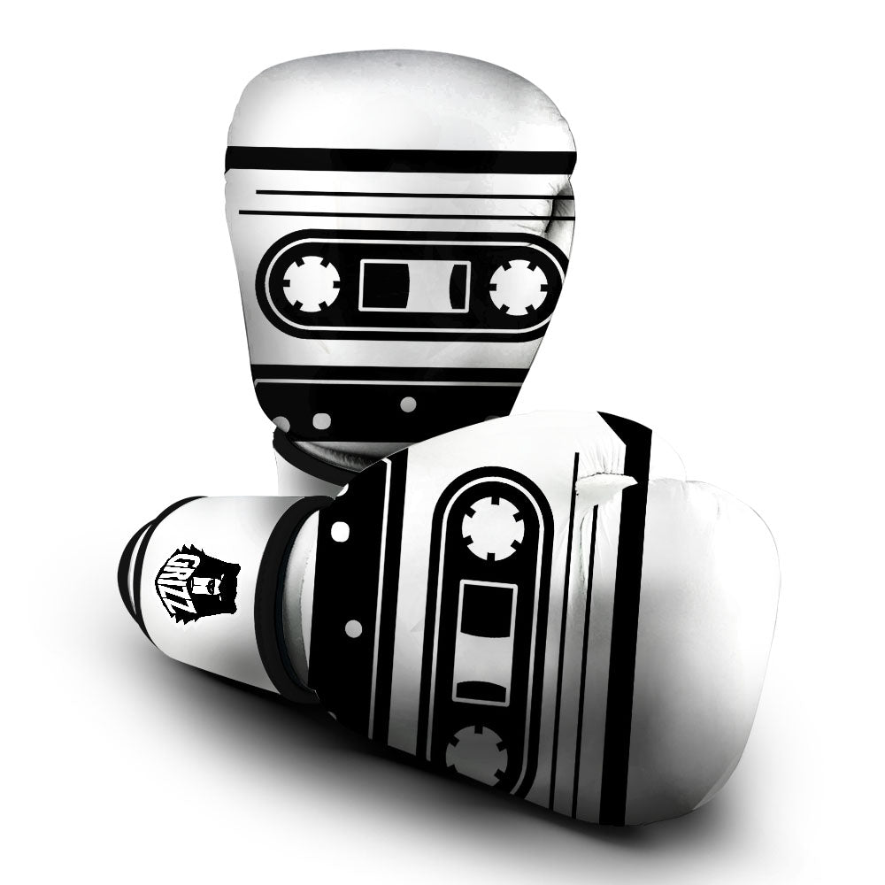Cassette Tape White And Black Print Boxing Gloves-grizzshop