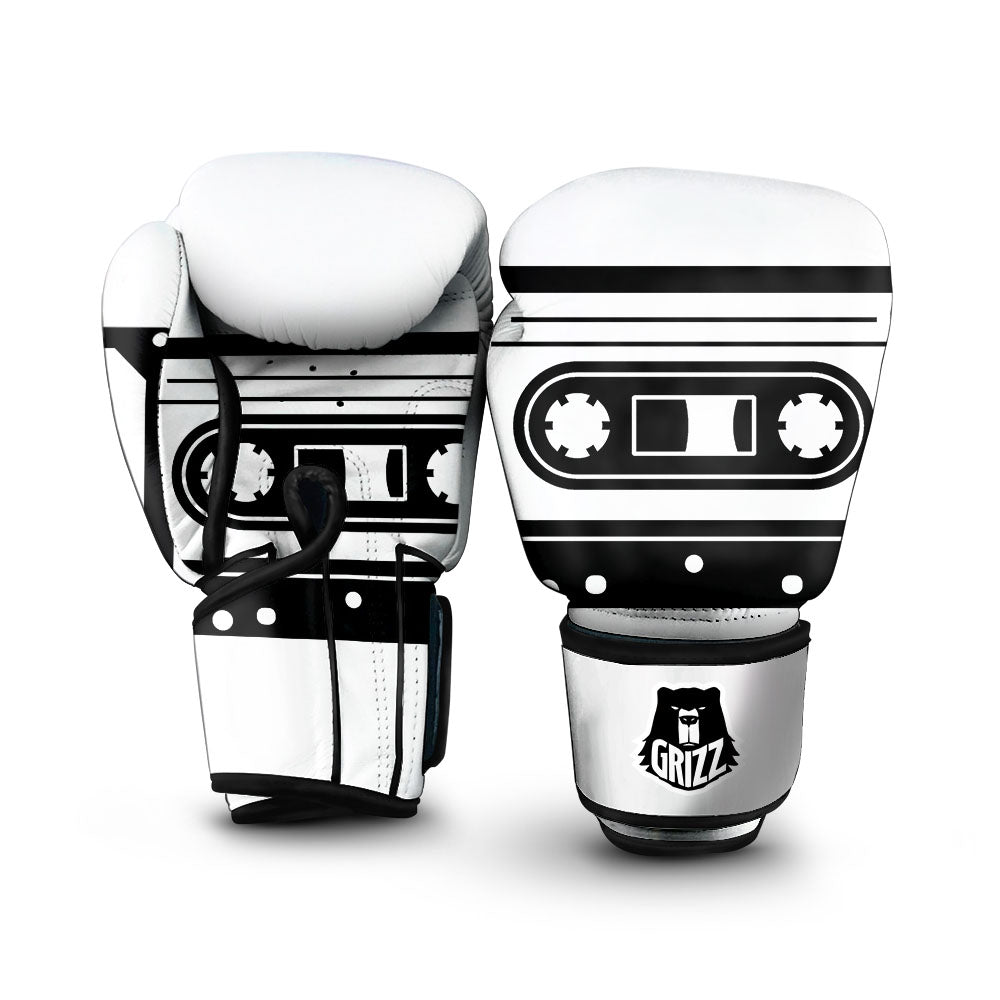 Cassette Tape White And Black Print Boxing Gloves-grizzshop