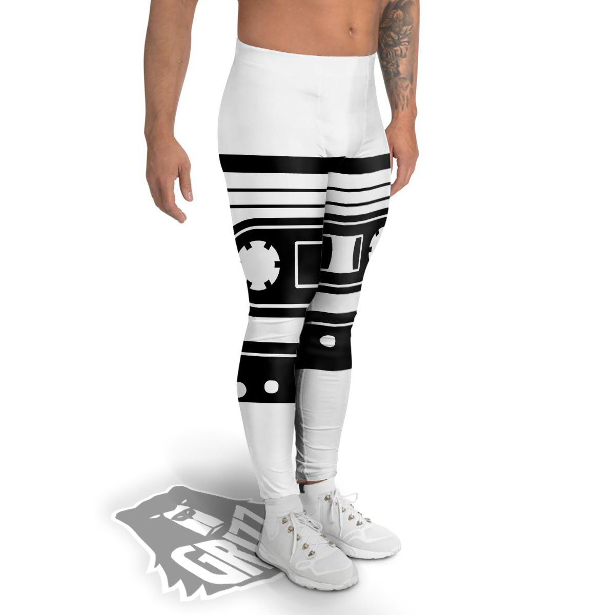 Cassette Tape White And Black Print Men's Leggings-grizzshop