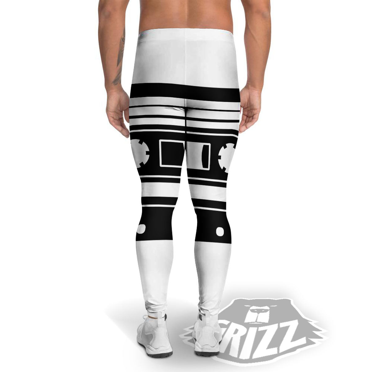 Cassette Tape White And Black Print Men's Leggings-grizzshop