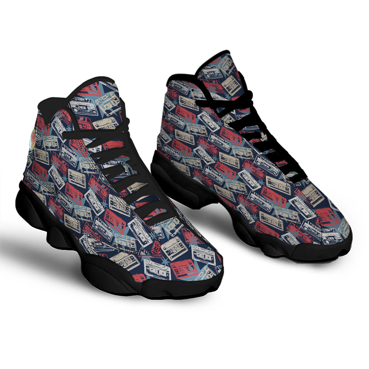Cassette Vintage Print Pattern Black Basketball Shoes-grizzshop