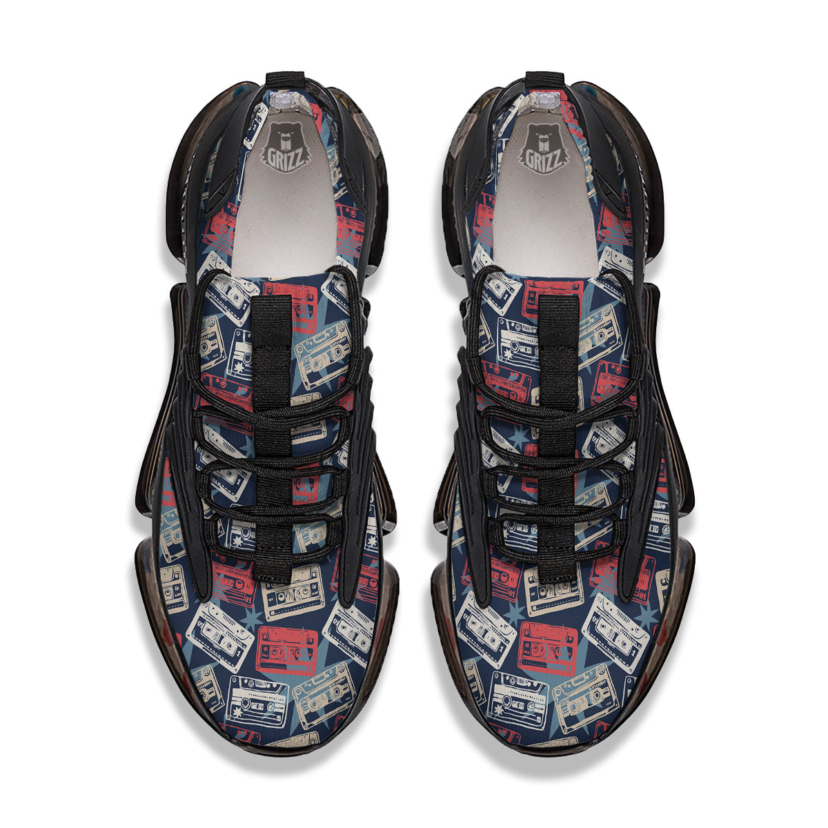 Cassette Vintage Print Pattern Black Gym Shoes-grizzshop
