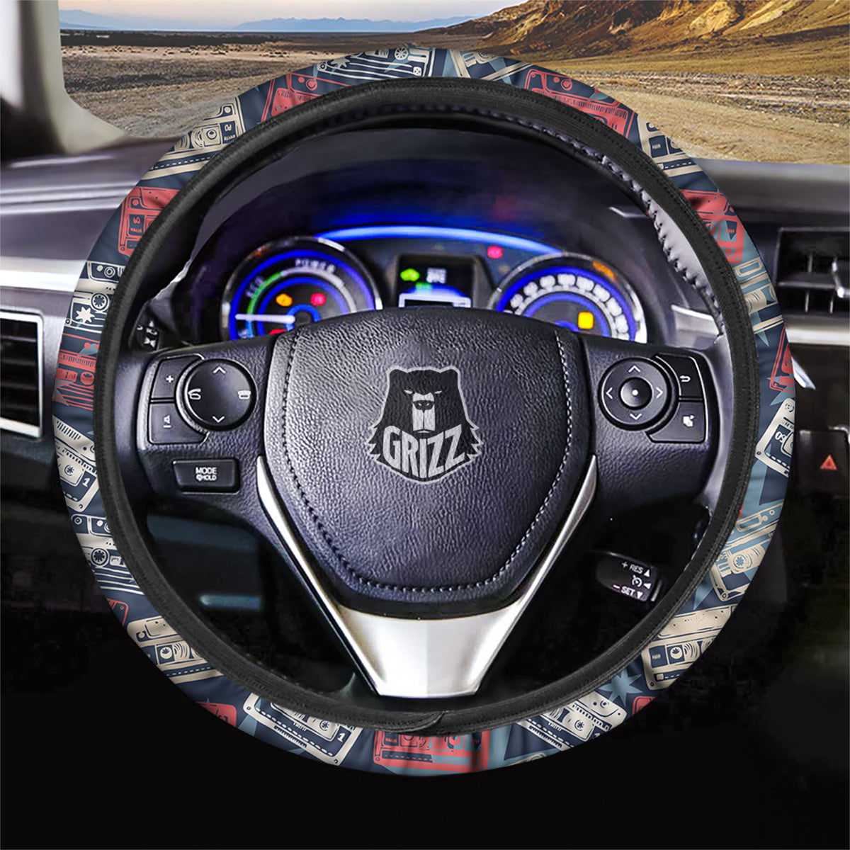 Cassette Vintage Print Pattern Car Steering Wheel Cover-grizzshop