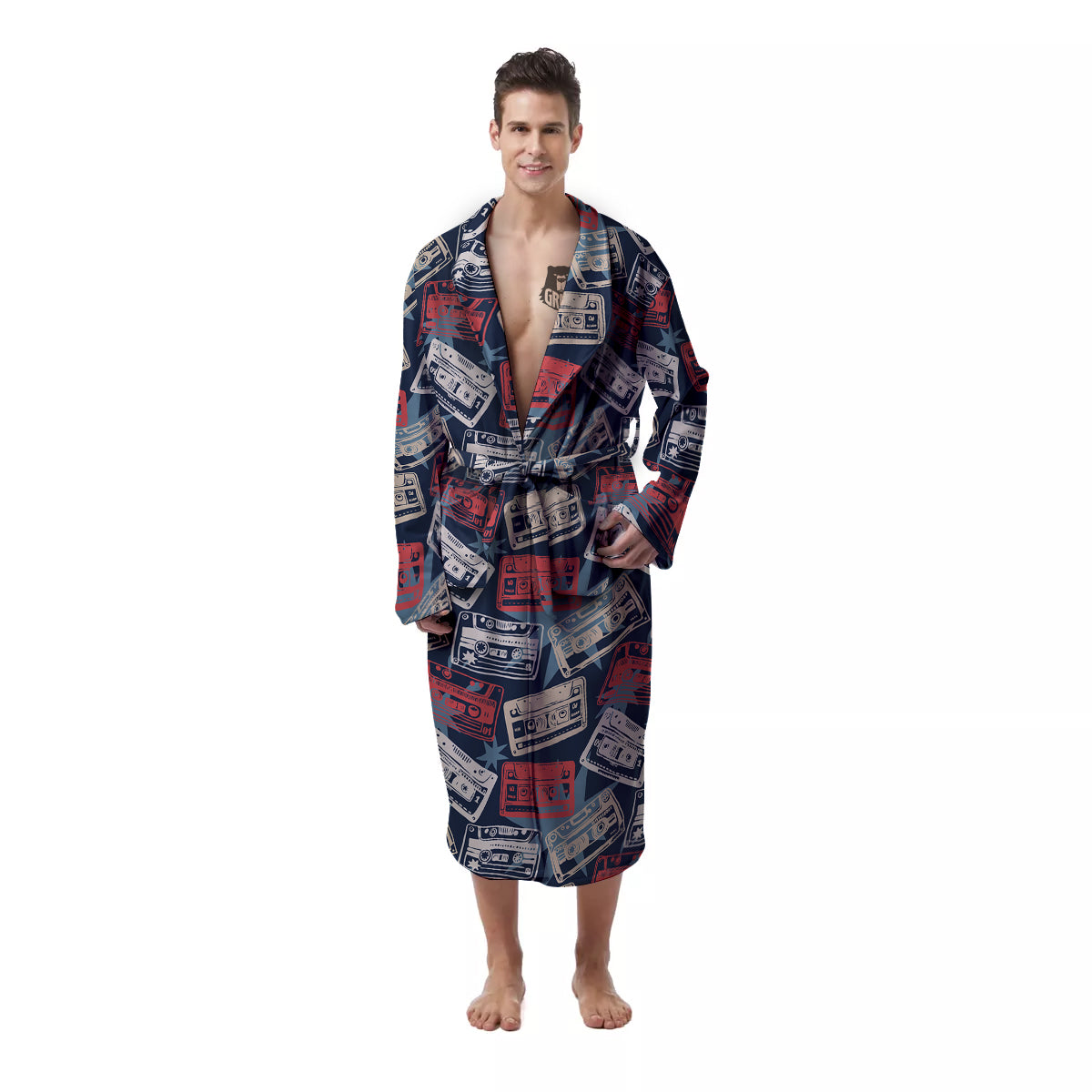 Champagne Print Pattern Men Long Robe