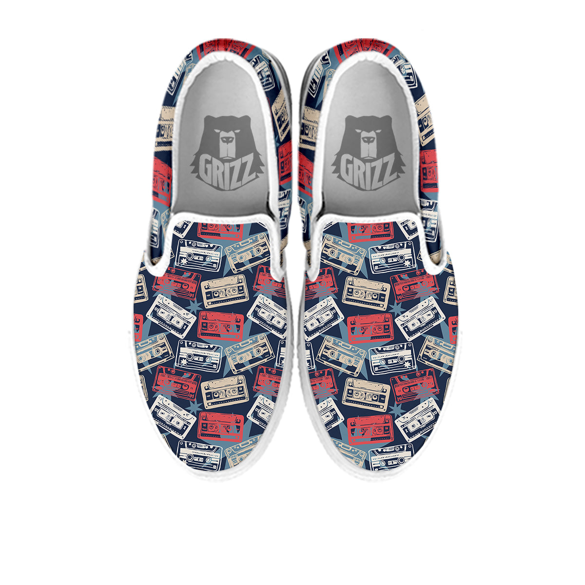 Cassette Vintage Print Pattern White Slip On Shoes-grizzshop