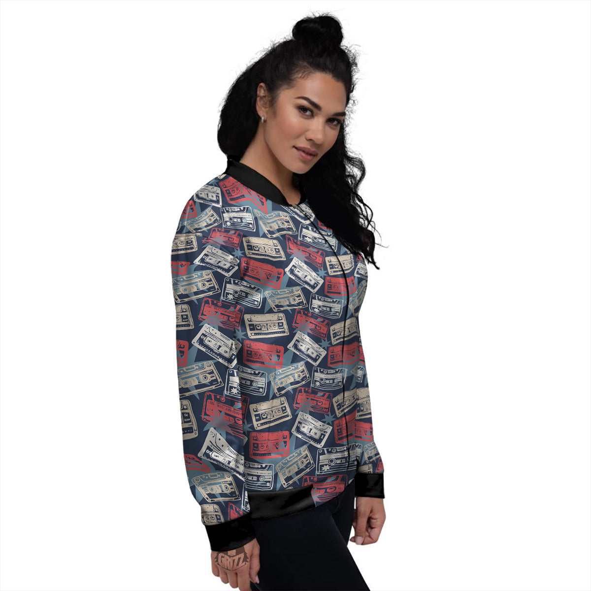 Cassette Vintage Print Pattern Women's Bomber Jacket-grizzshop