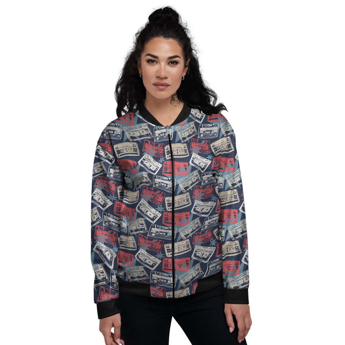 Cassette Vintage Print Pattern Women's Bomber Jacket-grizzshop