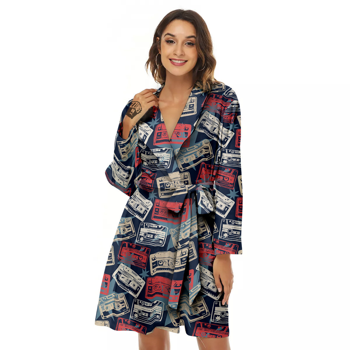 Cassette Vintage Print Pattern Women's Robe-grizzshop