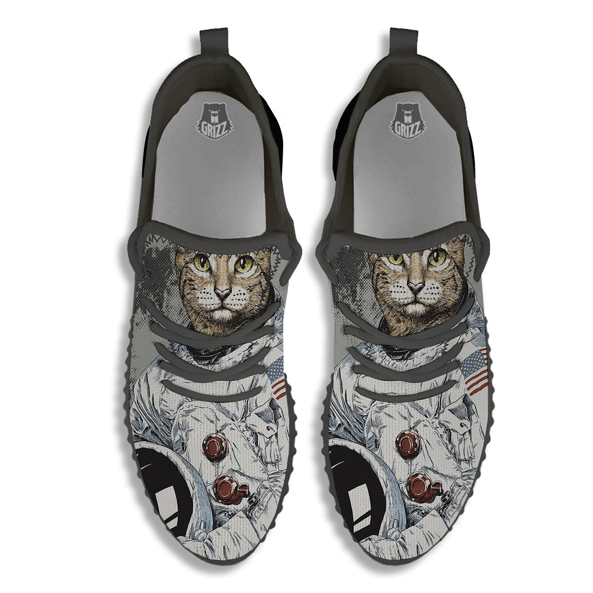 Cat American Astronaut On The Moon Print Black Walking Shoes-grizzshop