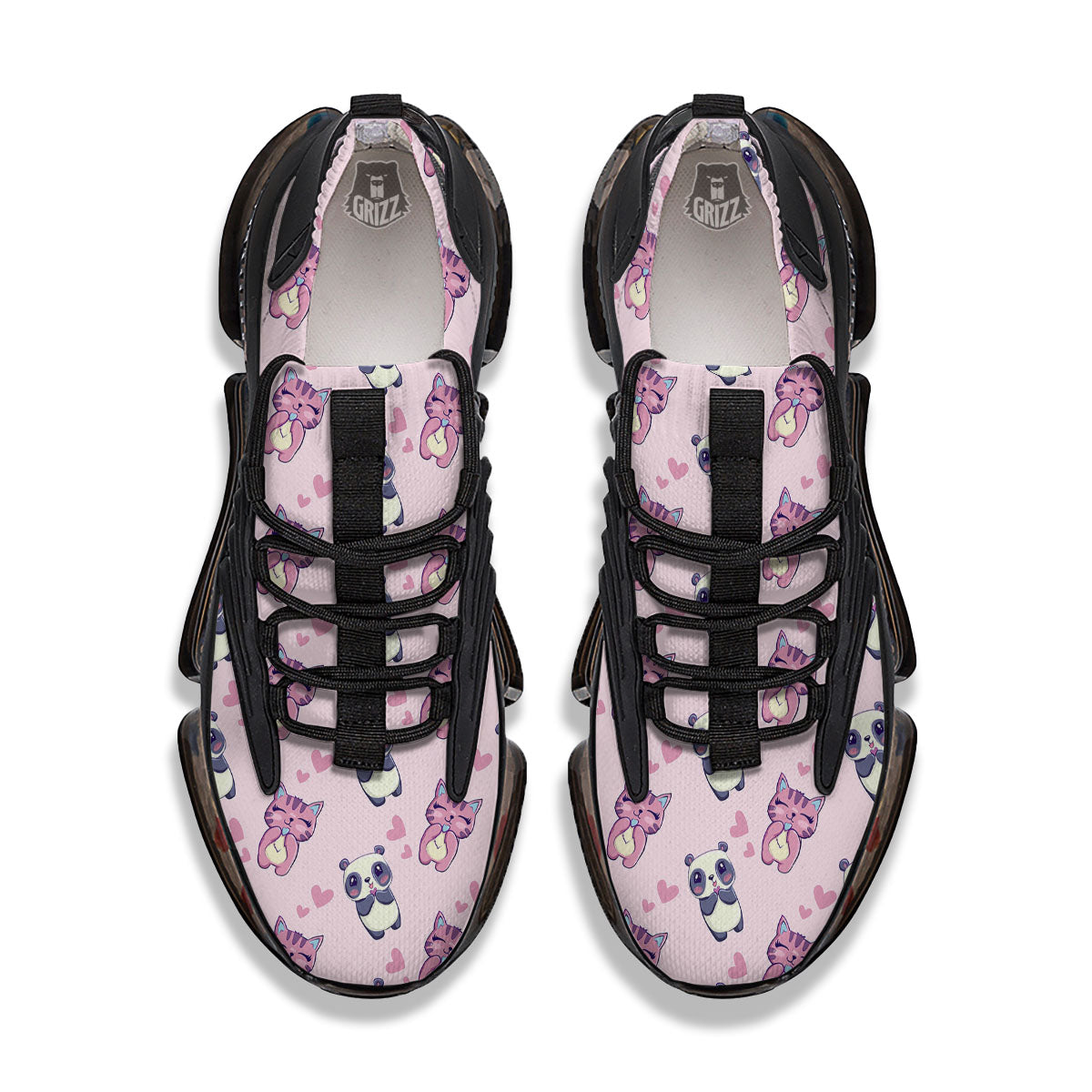 Cat And Panda Lover Print Pattern Black Gym Shoes-grizzshop