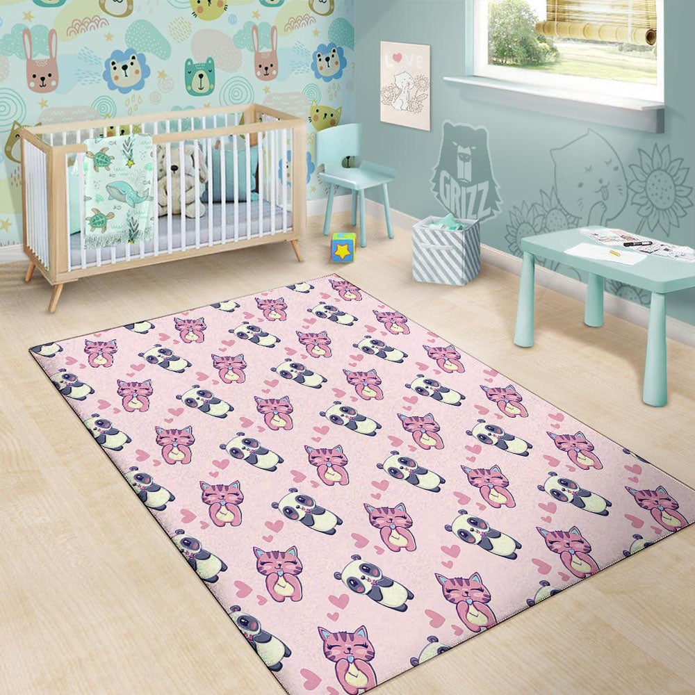 Cat And Panda Lover Print Pattern Floor Mat-grizzshop