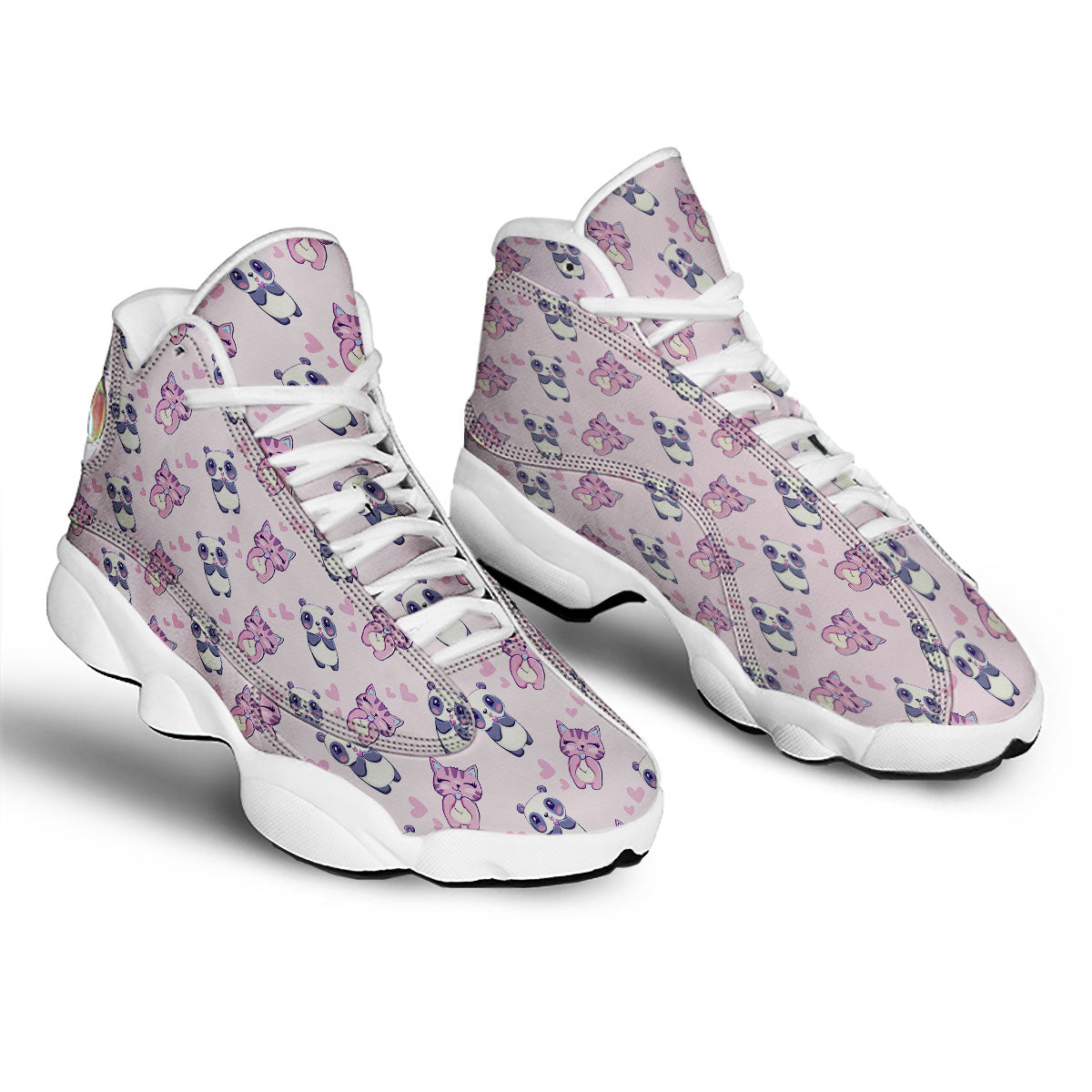 Cat And Panda Lover Print Pattern White Basketball Shoes-grizzshop