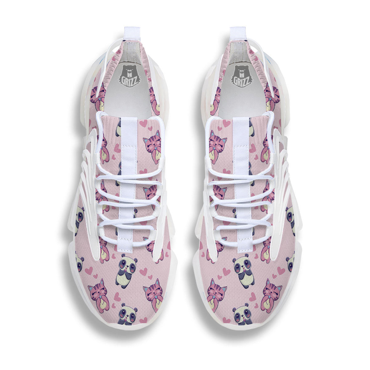 Cat And Panda Lover Print Pattern White Gym Shoes-grizzshop
