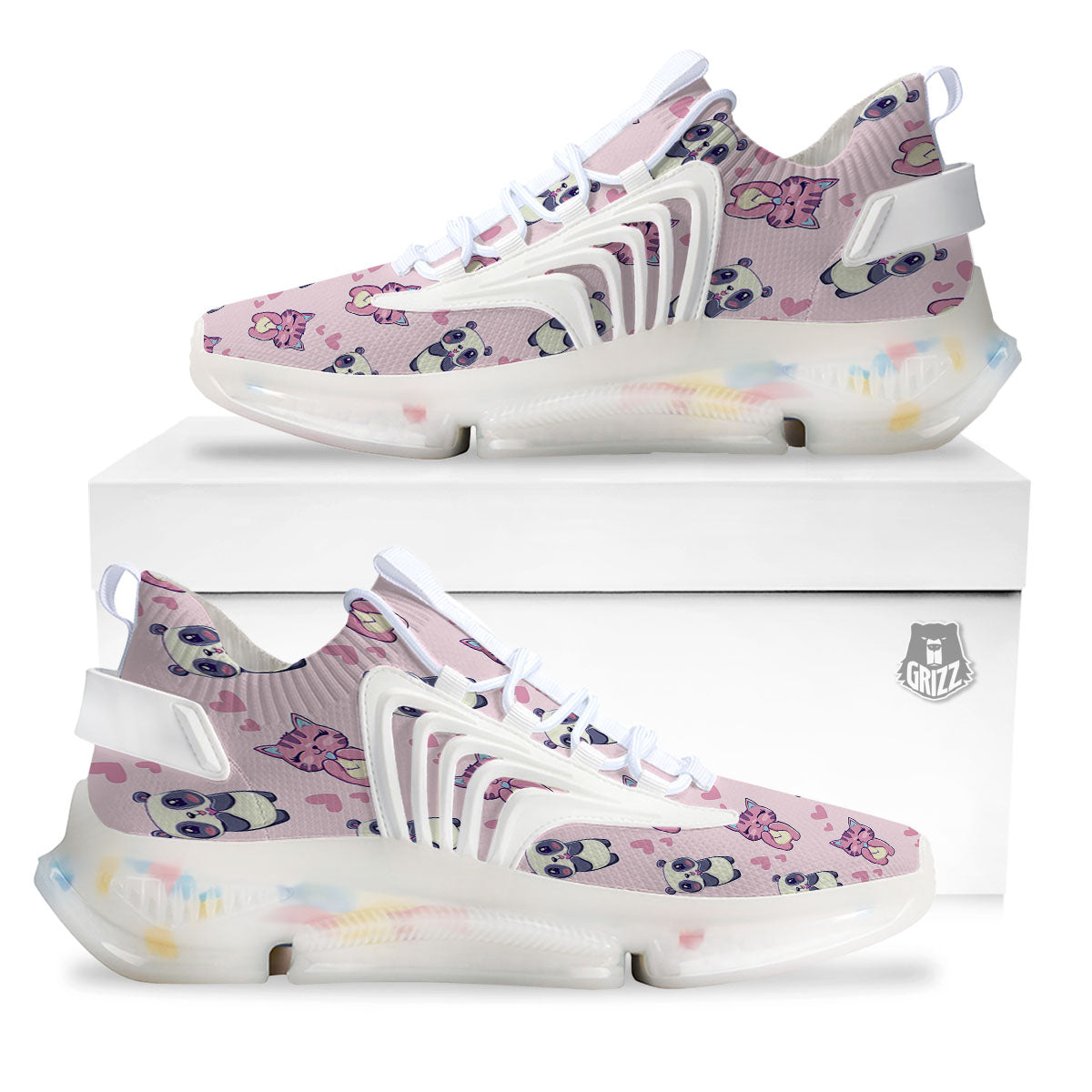 Cat And Panda Lover Print Pattern White Gym Shoes-grizzshop