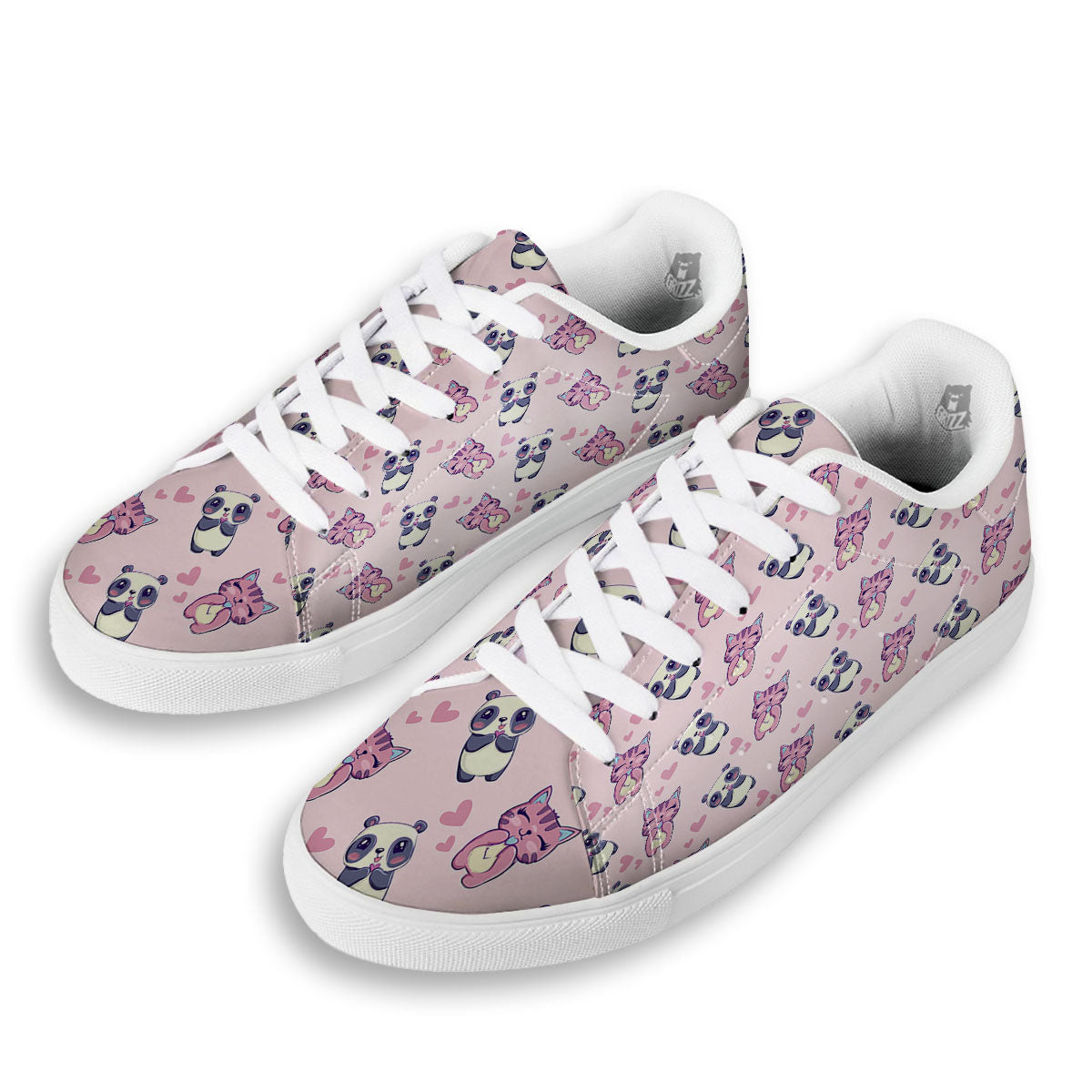 Cat And Panda Lover Print Pattern White Low Top Sneakers-grizzshop