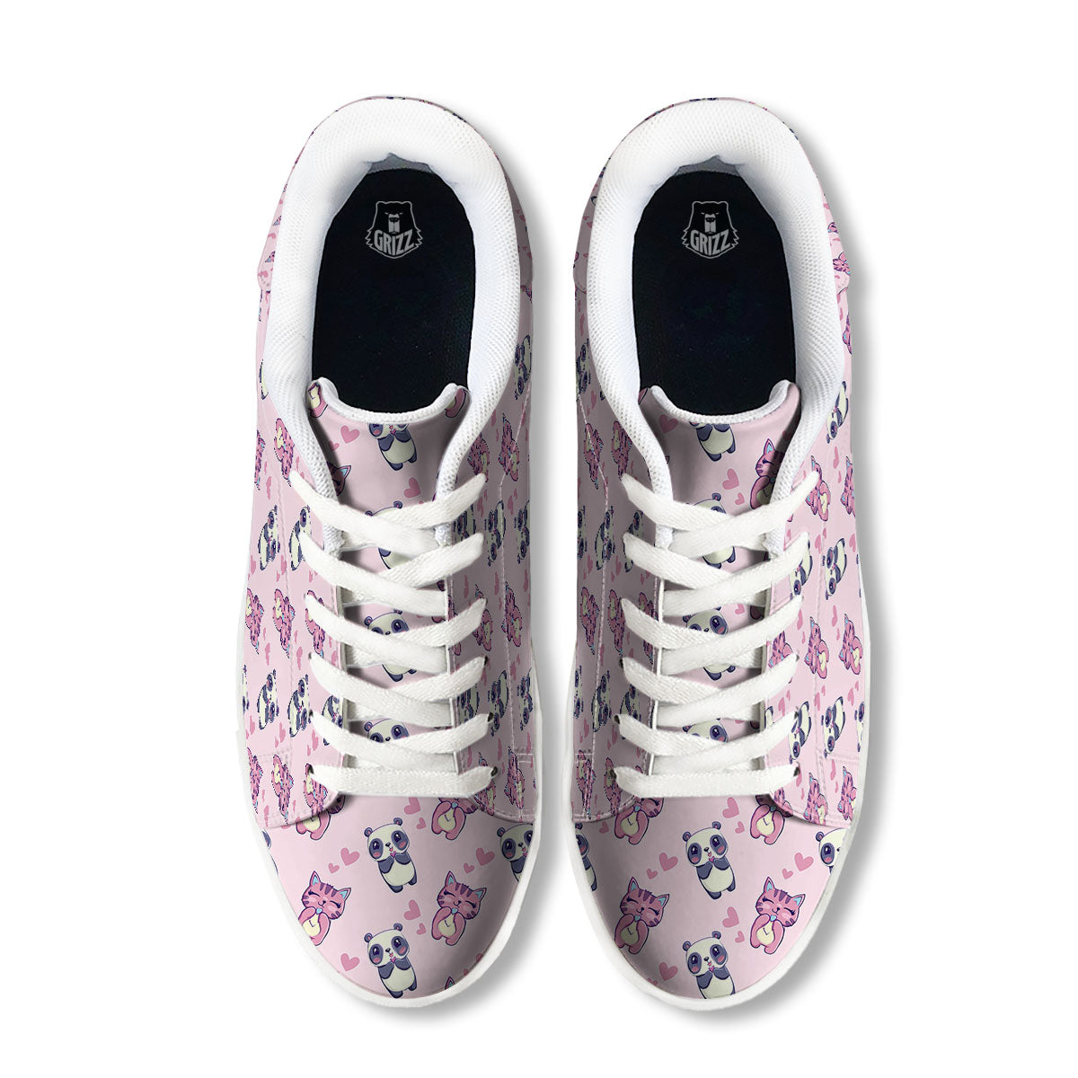 Cat And Panda Lover Print Pattern White Low Top Sneakers-grizzshop