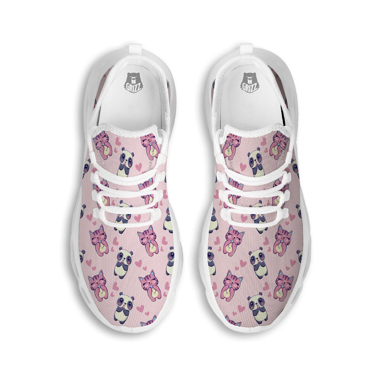 Cat And Panda Lover Print Pattern White Running Shoes-grizzshop