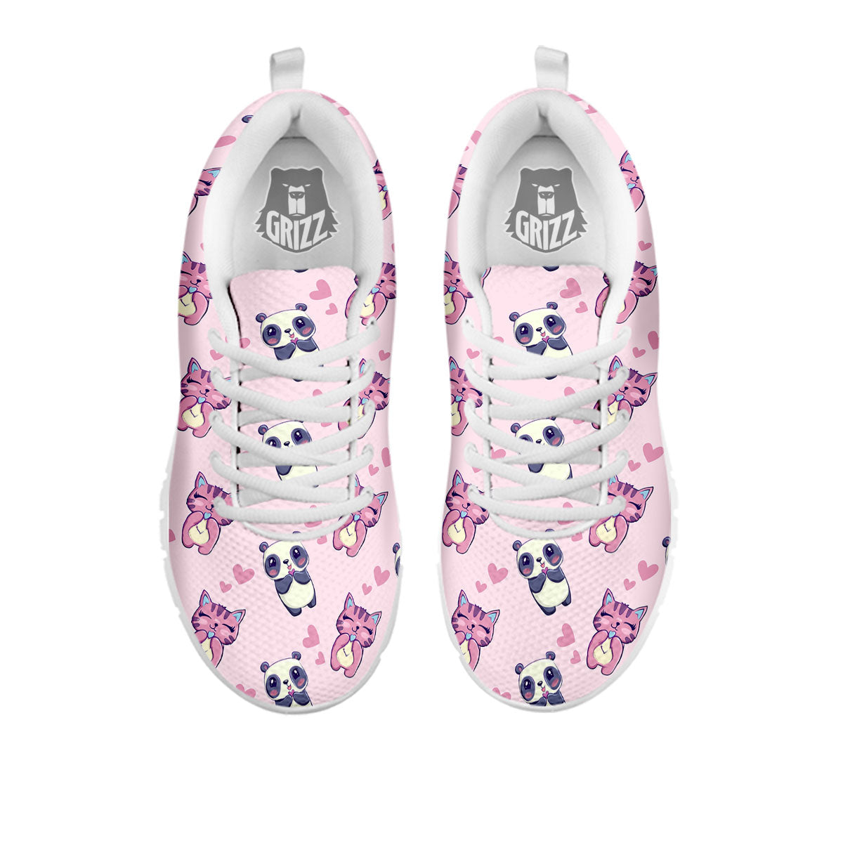 Cat And Panda Lover Print Pattern White Sneaker-grizzshop