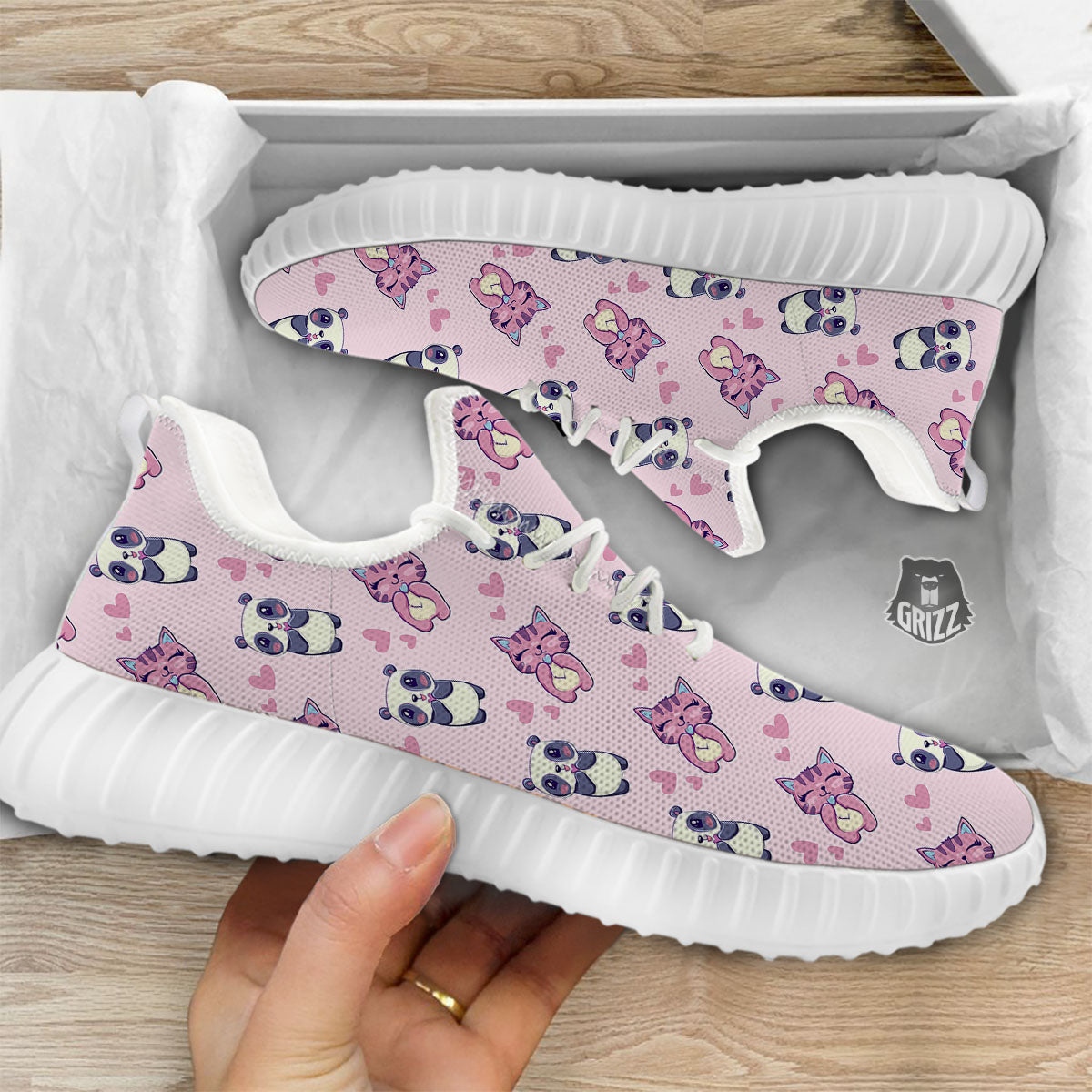 Cat And Panda Lover Print Pattern White Walking Shoes-grizzshop