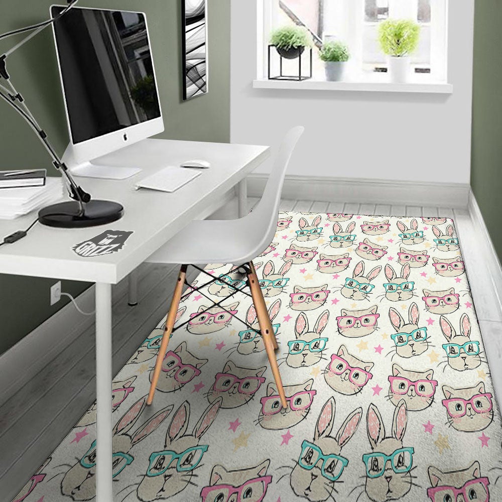 Cat And Rabbit Print Pattern Floor Mat-grizzshop