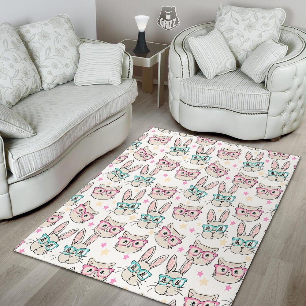 Cat And Rabbit Print Pattern Floor Mat-grizzshop