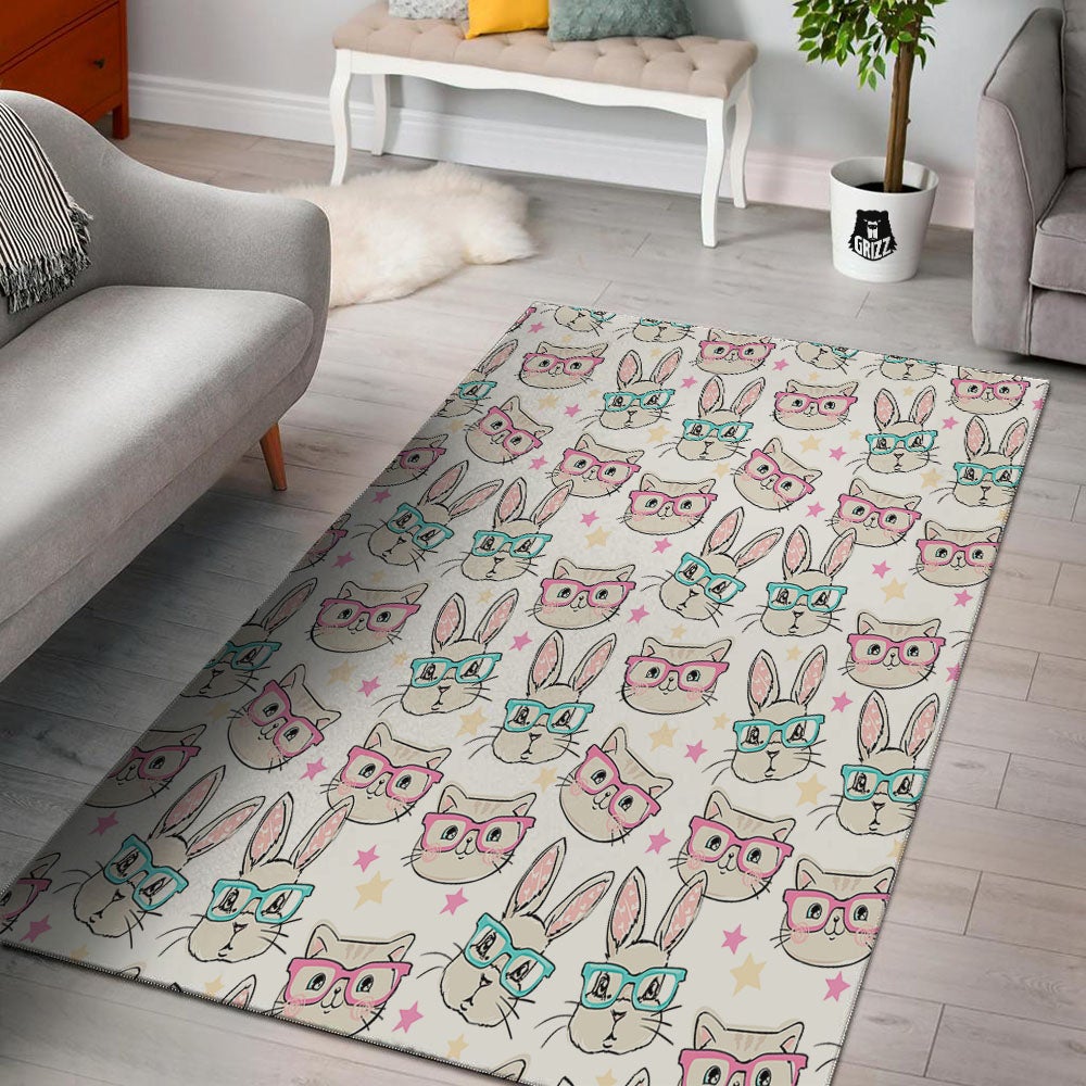 Cat And Rabbit Print Pattern Floor Mat-grizzshop