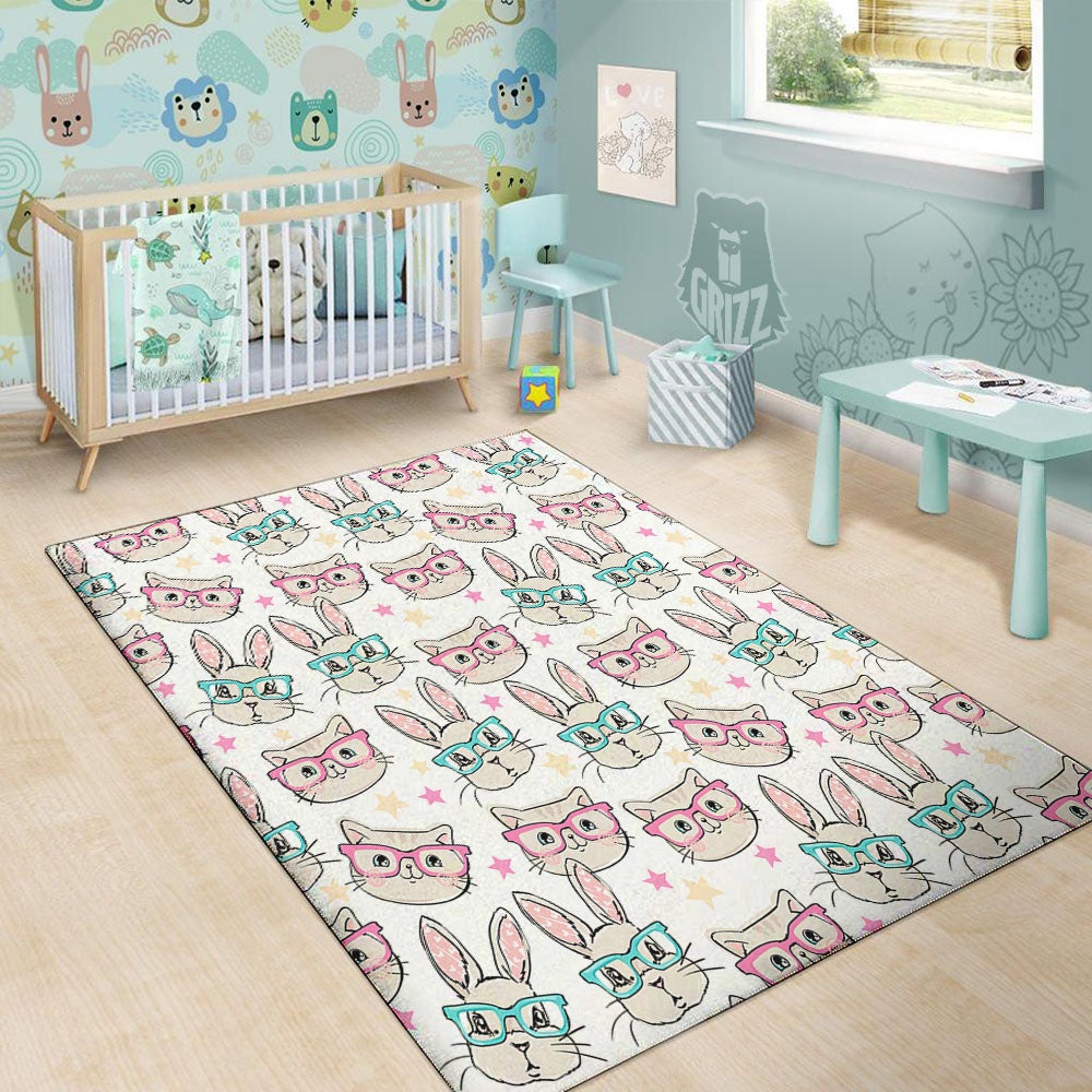 Cat And Rabbit Print Pattern Floor Mat-grizzshop