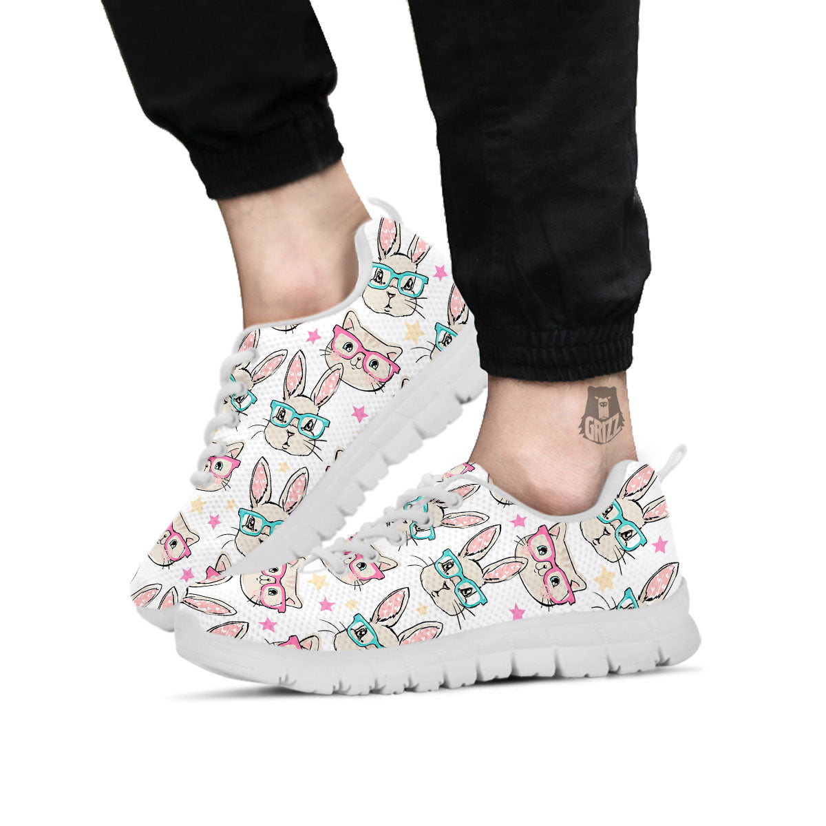 Cat And Rabbit Print Pattern White Sneaker-grizzshop