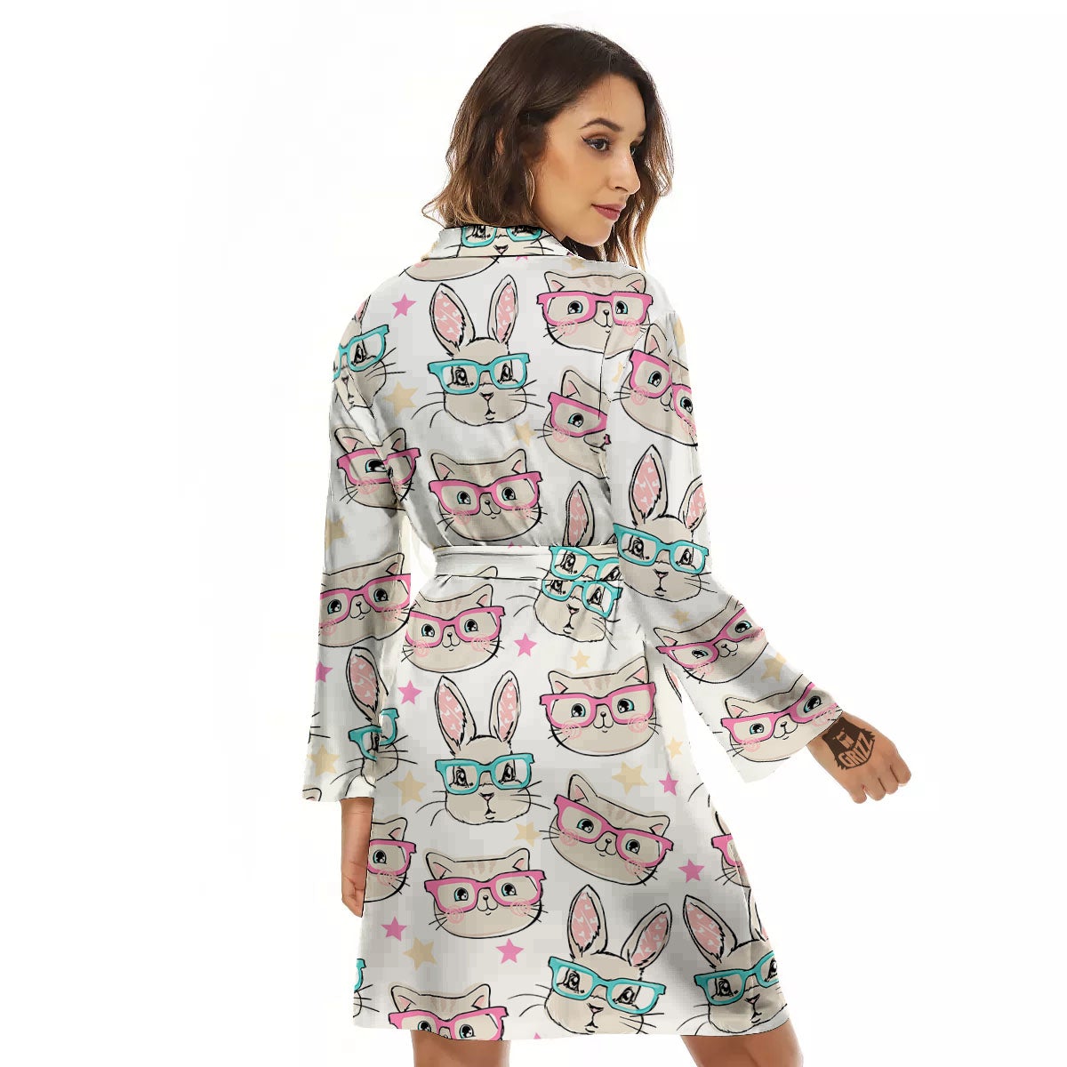 Cat And Rabbit Print Pattern Women's Robe-grizzshop