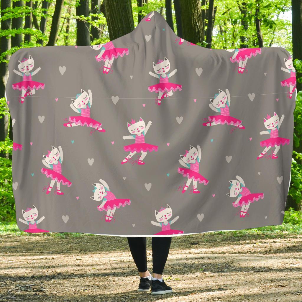 Cat Ballet Pattern Print Hooded Blanket-grizzshop