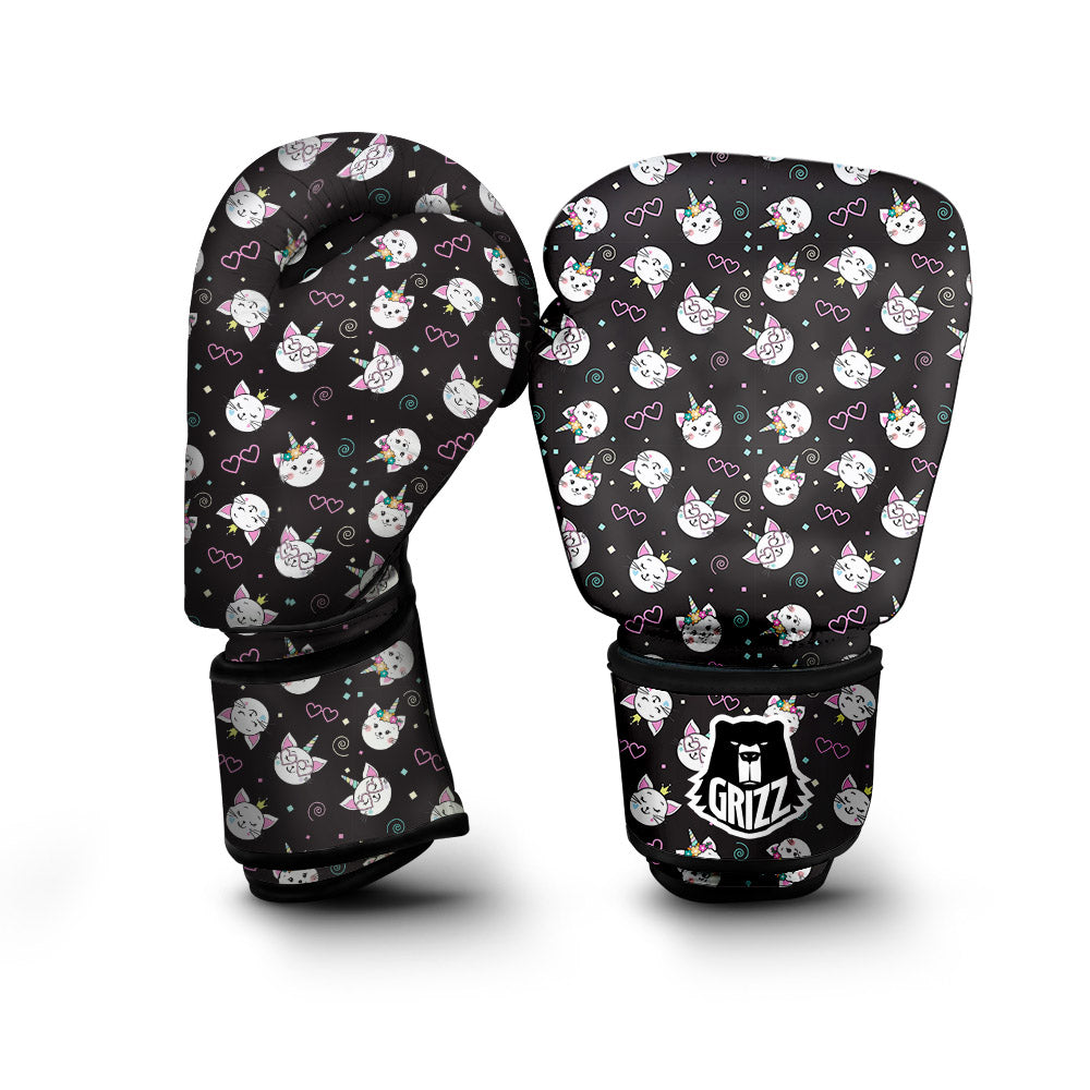 Cat Cute Black Print Pattern Boxing Gloves-grizzshop