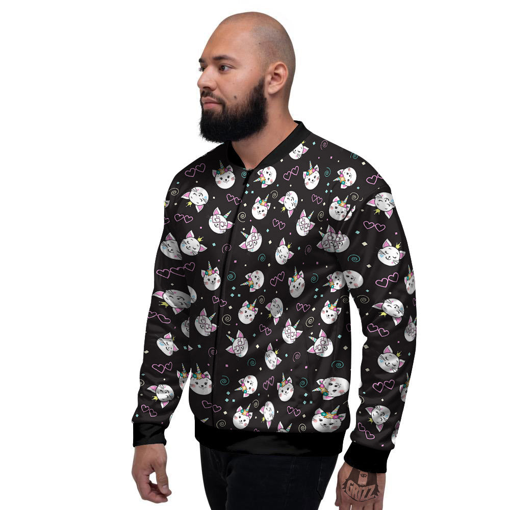 Cat Cute Black Print Pattern Men's Bomber Jacket-grizzshop
