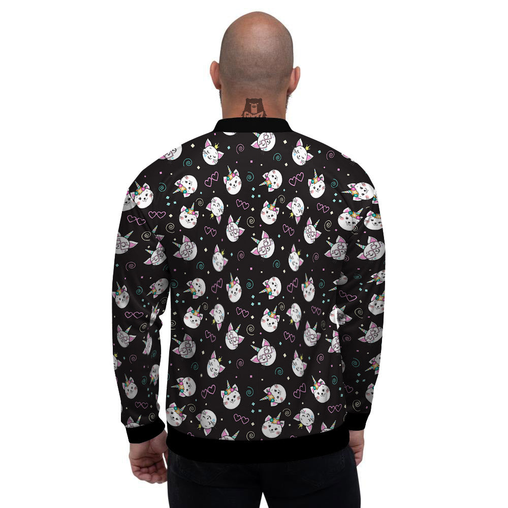 Cat Cute Black Print Pattern Men's Bomber Jacket-grizzshop