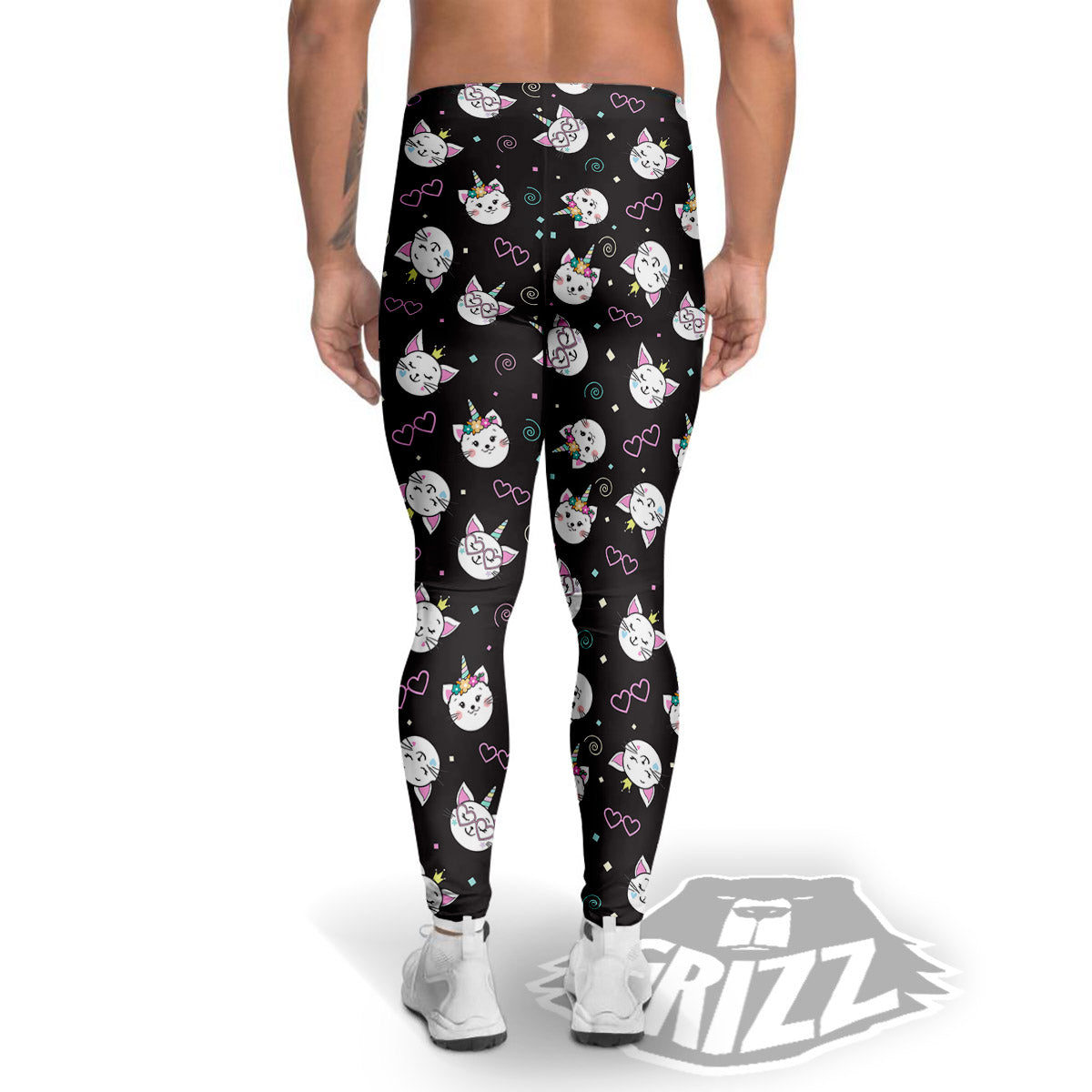 Cat Cute Black Print Pattern Men's Leggings-grizzshop