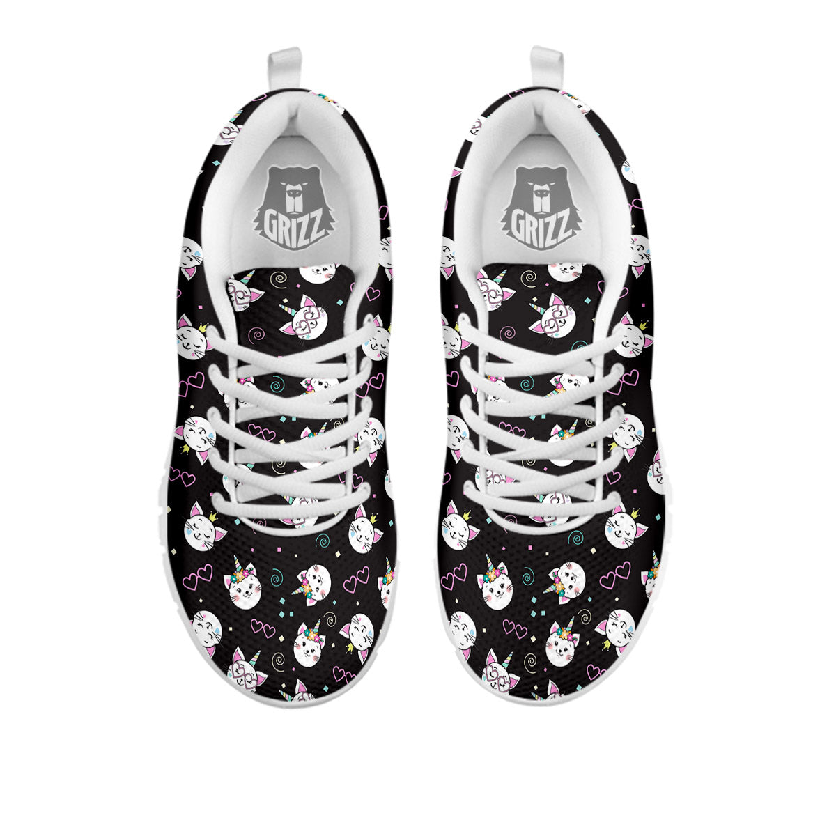 Cat Cute Black Print Pattern White Sneaker-grizzshop