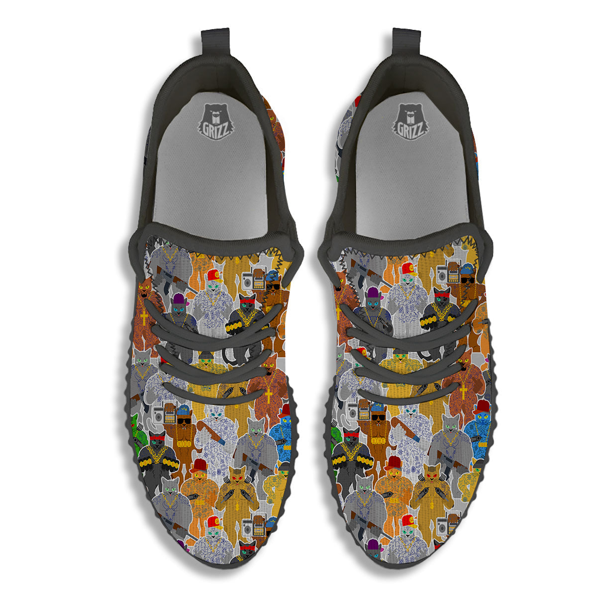 Cat Gangsta Colorful Print Pattern Black Walking Shoes-grizzshop