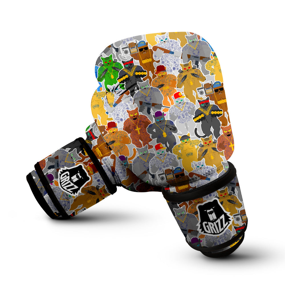 Cat Gangsta Colorful Print Pattern Boxing Gloves-grizzshop