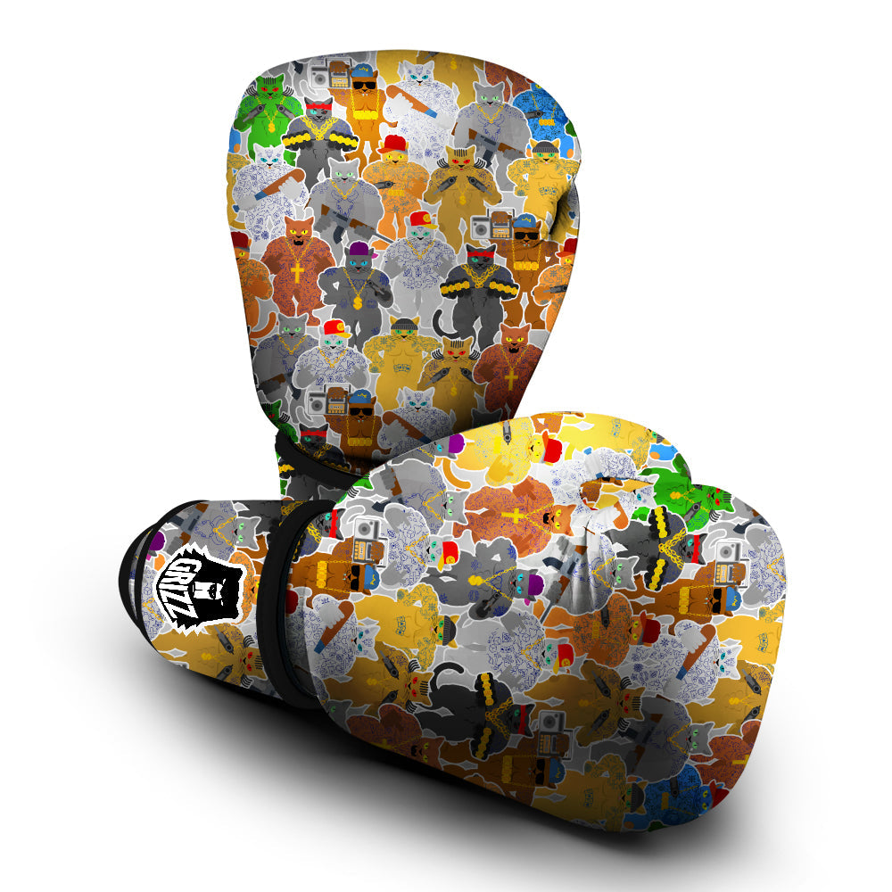 Cat Gangsta Colorful Print Pattern Boxing Gloves-grizzshop