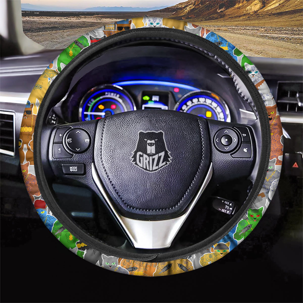 Cat Gangsta Colorful Print Pattern Car Steering Wheel Cover-grizzshop