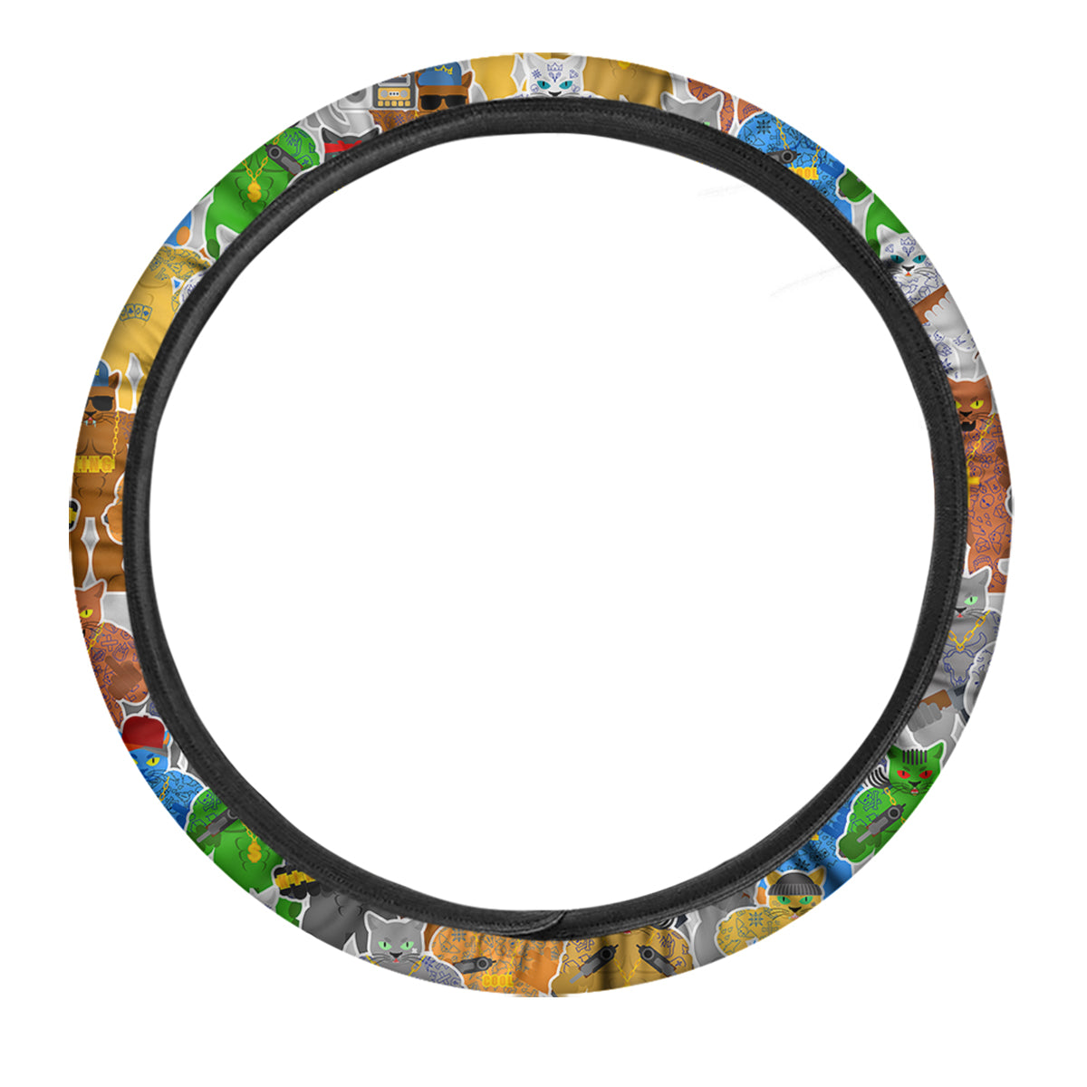 Cat Gangsta Colorful Print Pattern Car Steering Wheel Cover-grizzshop