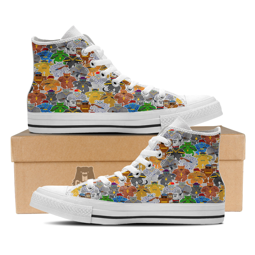 Cat Gangsta Colorful Print Pattern White High Top Shoes-grizzshop