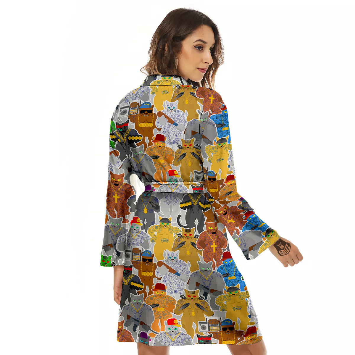 Cat Gangsta Colorful Print Pattern Women's Robe-grizzshop