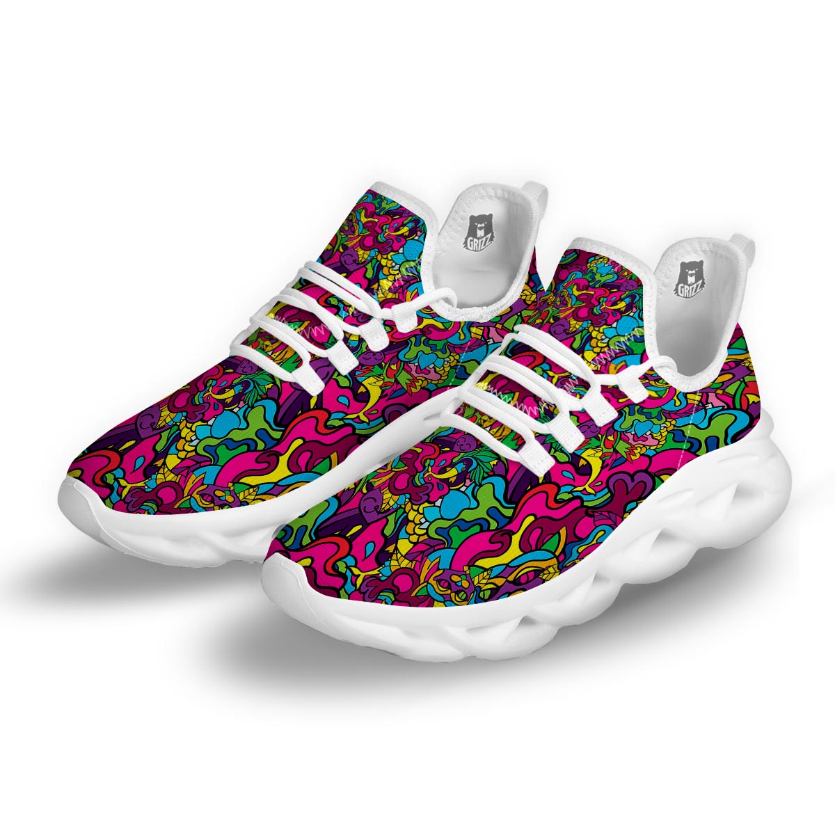 Cat Hippie Psychedelic White Running Shoes-grizzshop