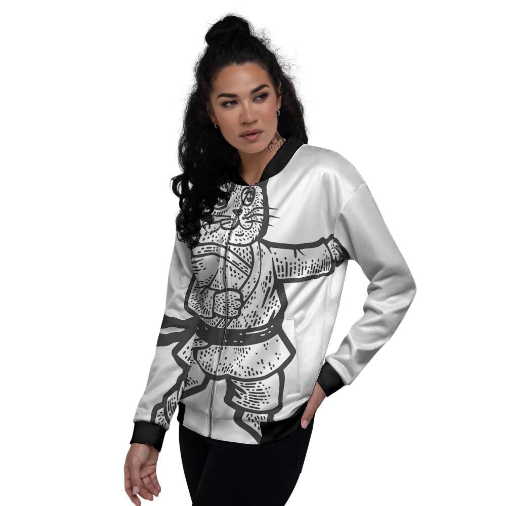 Cat Karate Print Women's Bomber Jacket-grizzshop