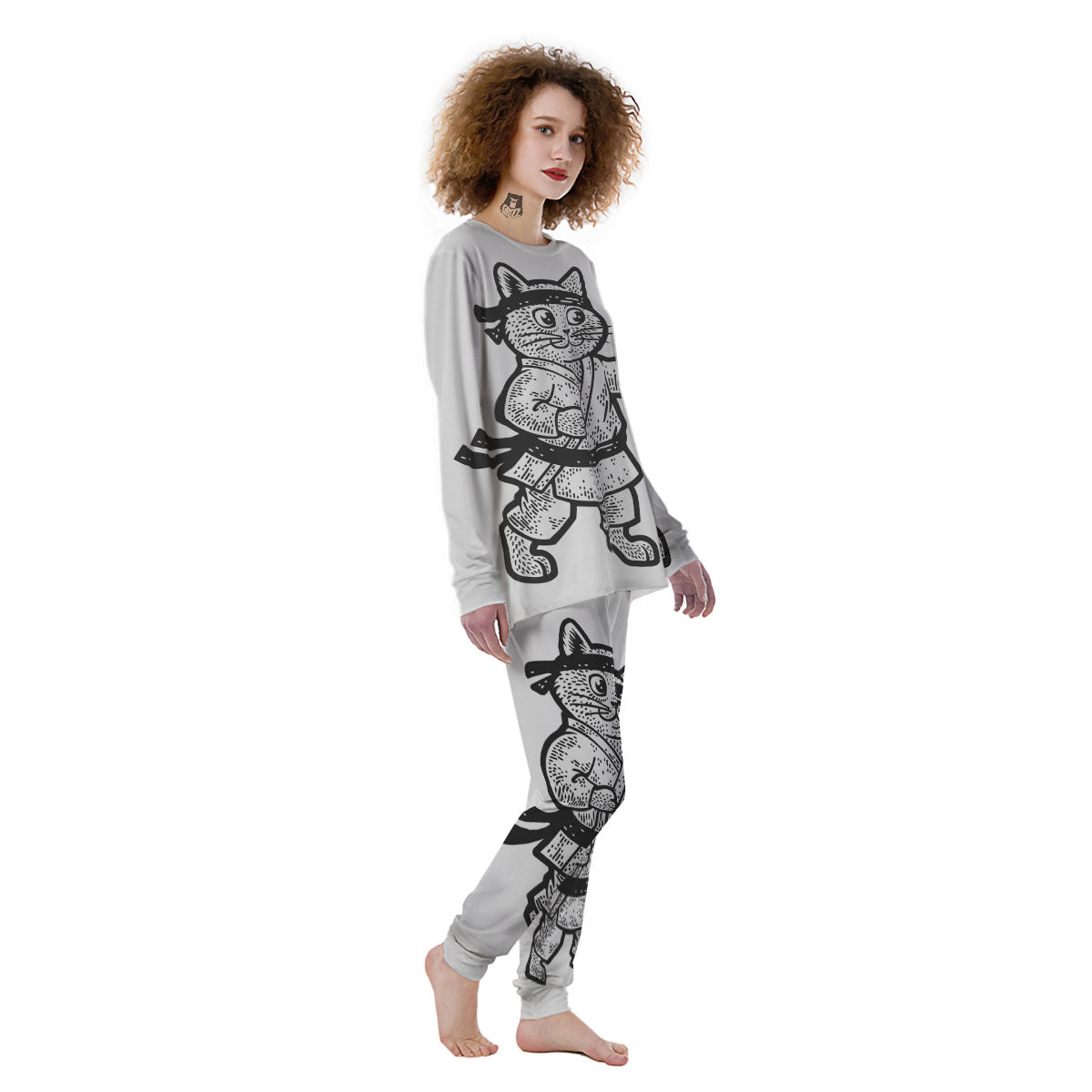Cat Karate Print Women's Pajamas-grizzshop