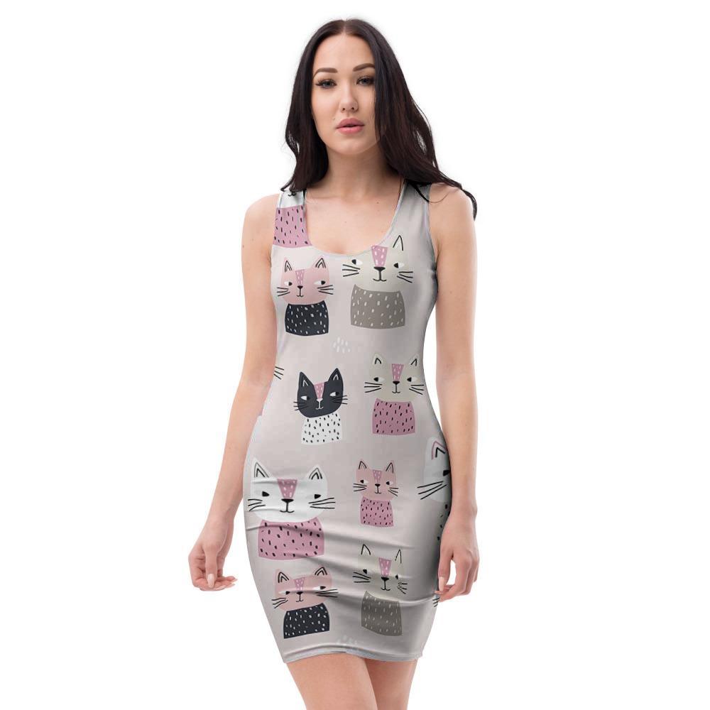 Cat Print Bodycon Dress-grizzshop