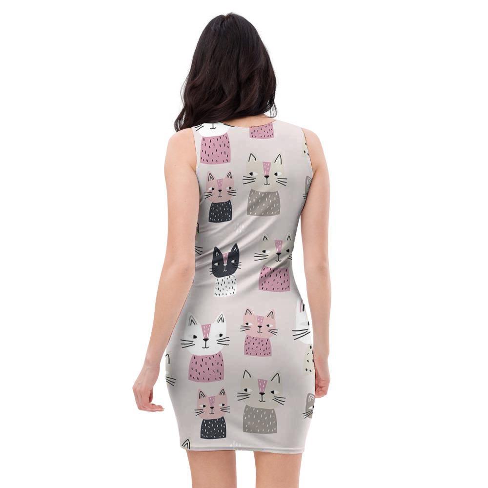 Cat Print Bodycon Dress-grizzshop